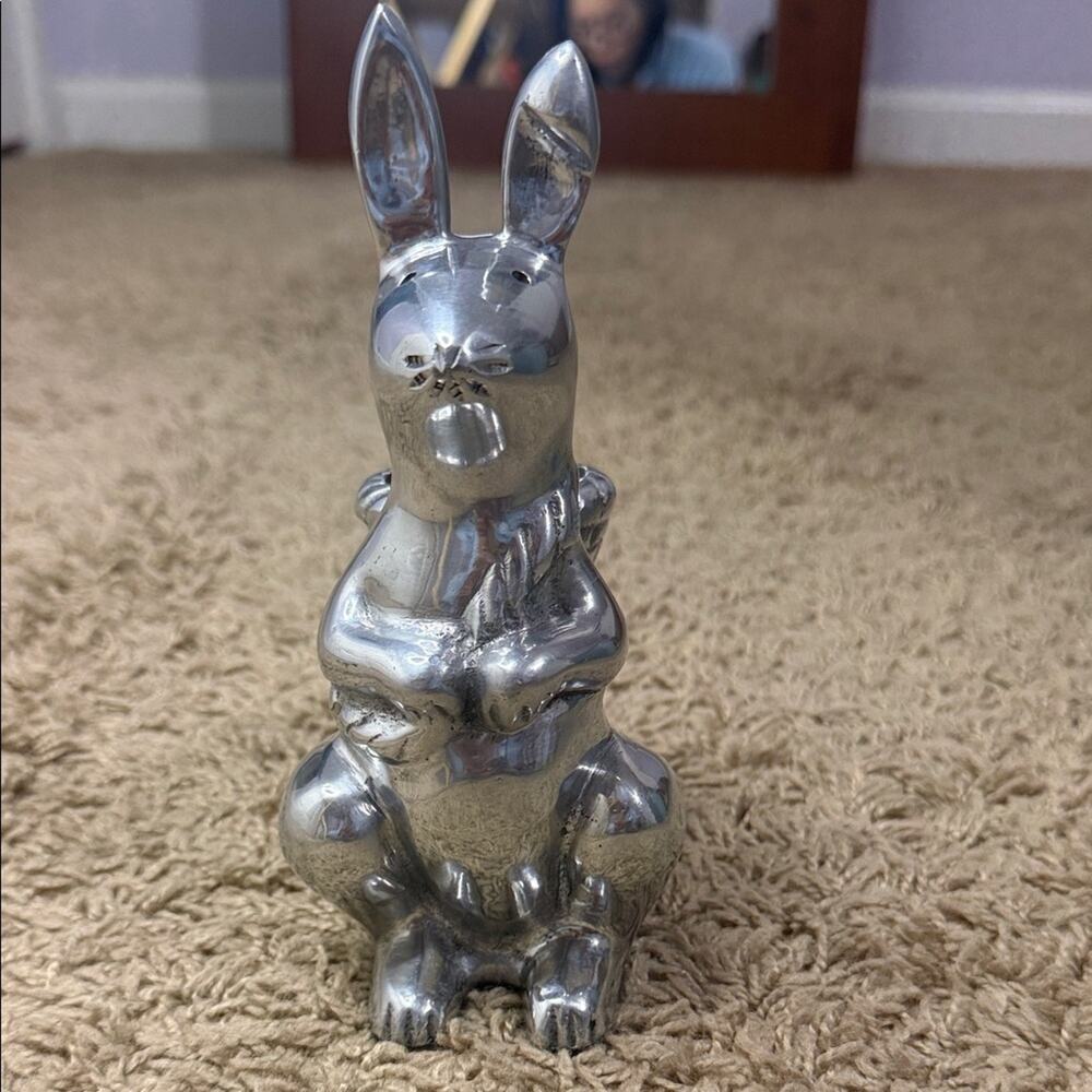 Pottery Barn Pewter Metal Bunny Rabbit Easter Votive Taper Candle Holder